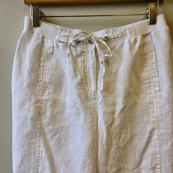 JM Collection Petite 6P White Linen Wide-Leg Pants Drawstring Waist & Pockets - Picture 3 of 12